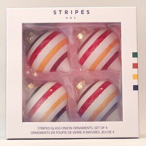 Hudson’s Bay Stripes Glass Ball Onion Christmas Ornament, 4-pack 💚❤️💛💙